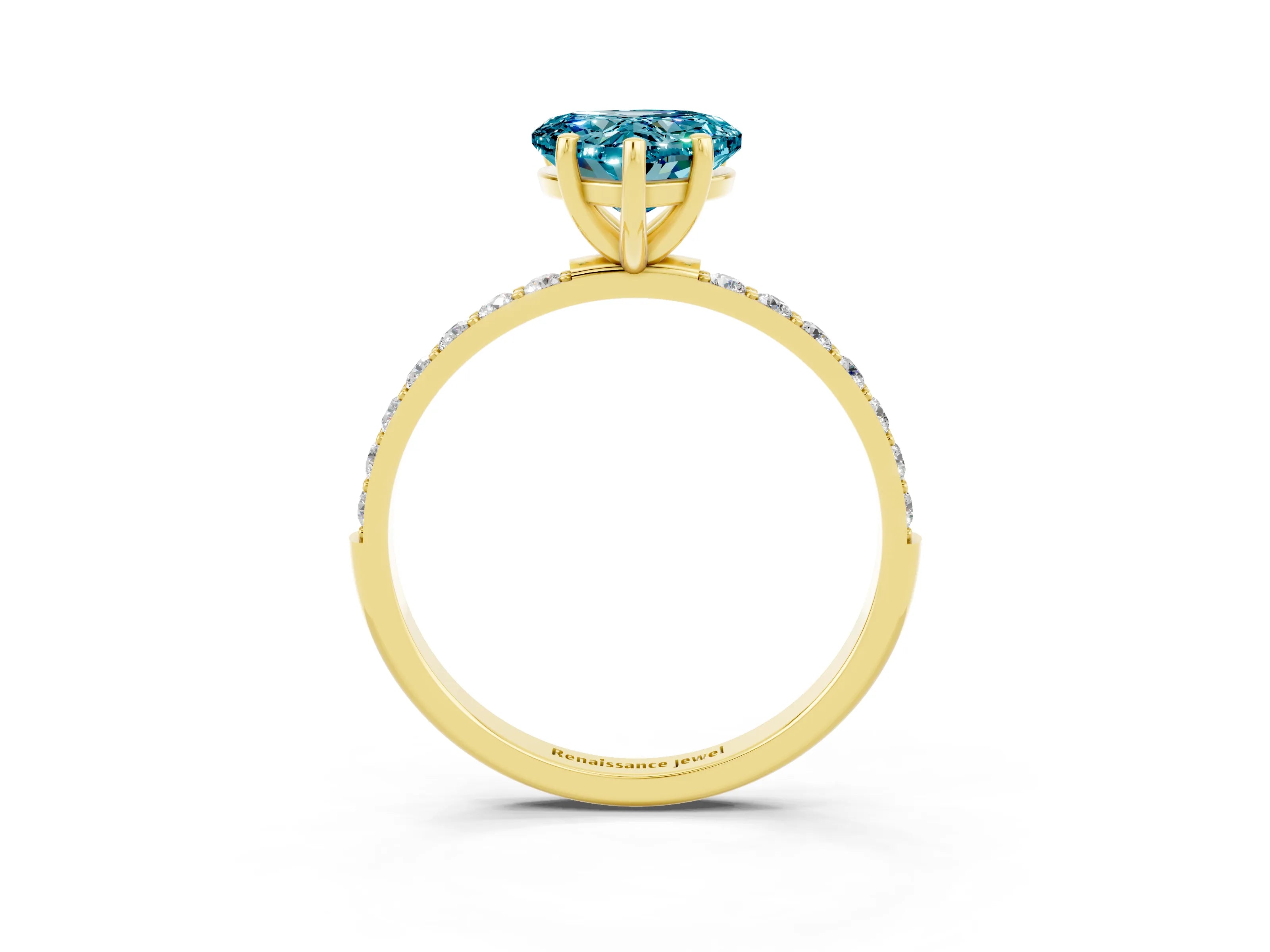 Yellow gold Heart Cut Diamond Pavé Band with Six-Prong Setting_3