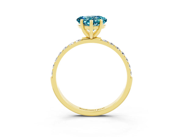 Yellow gold Heart Cut Diamond Pavé Band with Six-Prong Setting