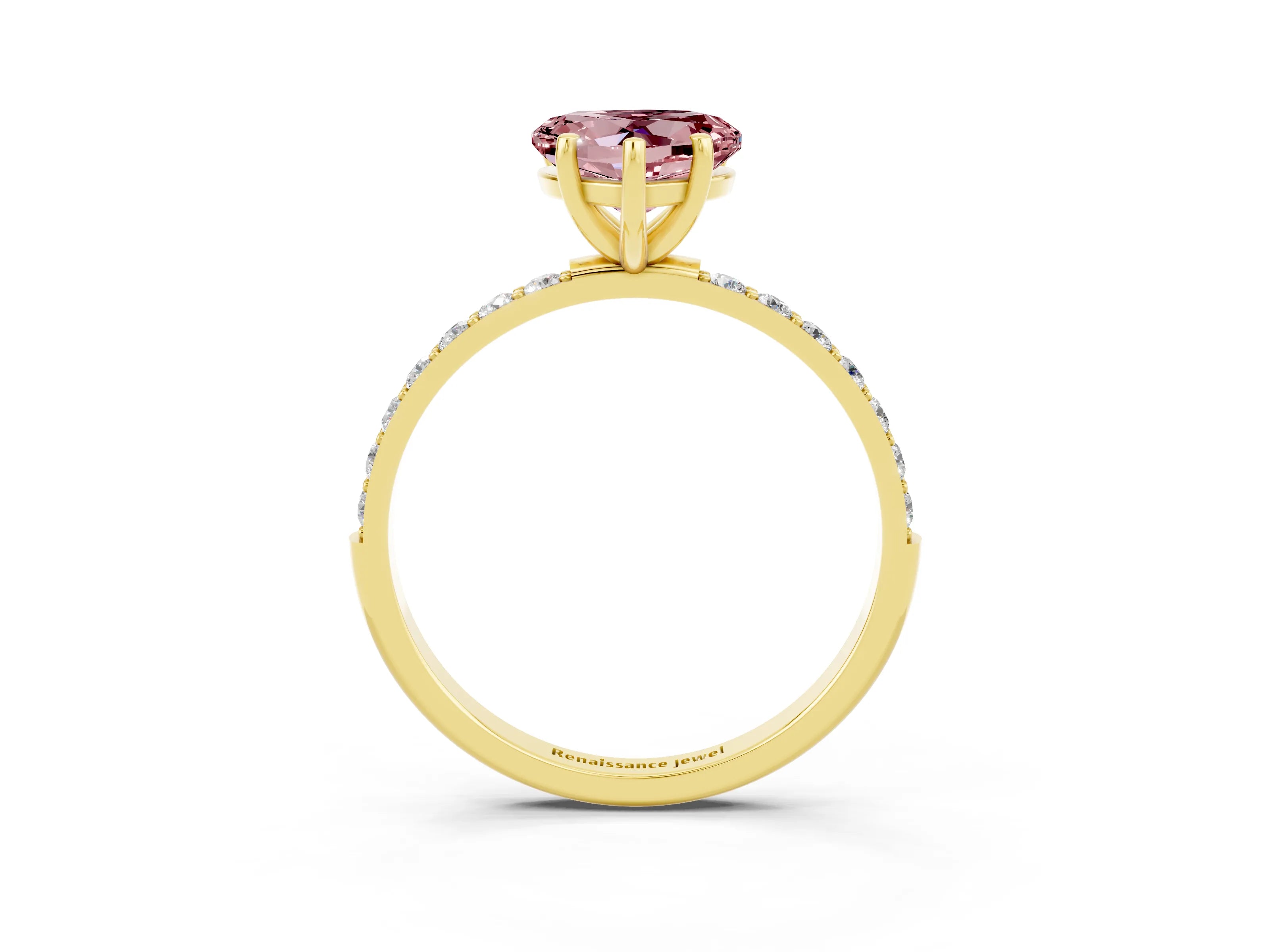 Yellow gold Heart Cut Diamond Pavé Band with Six-Prong Setting_3