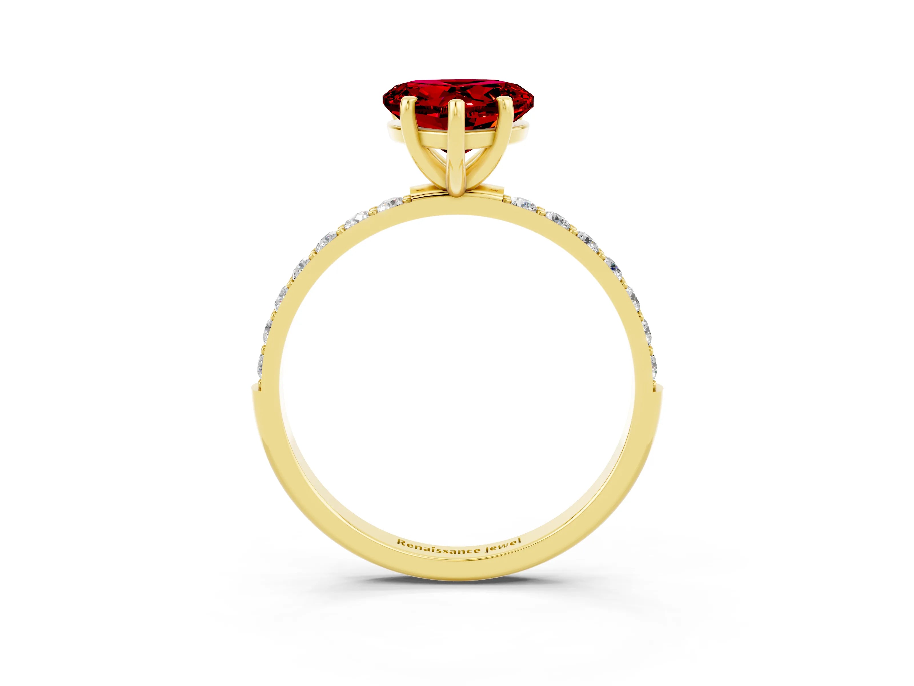 Yellow gold Heart Cut Diamond Pavé Band with Six-Prong Setting_3