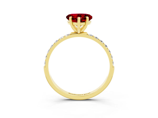 Yellow gold Heart Cut Diamond Pavé Band with Six-Prong Setting