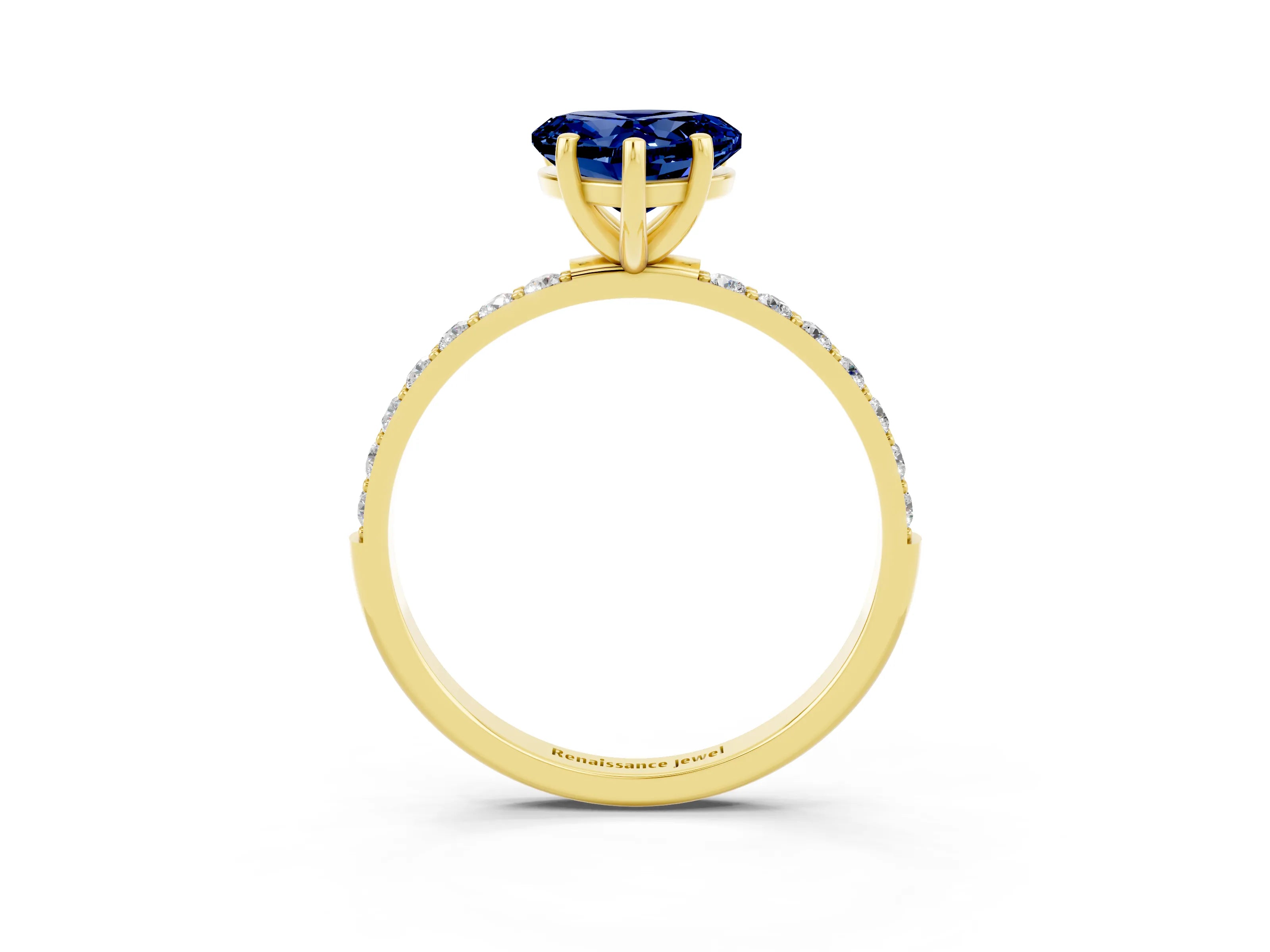 Yellow gold Heart Cut Diamond Pavé Band with Six-Prong Setting_3