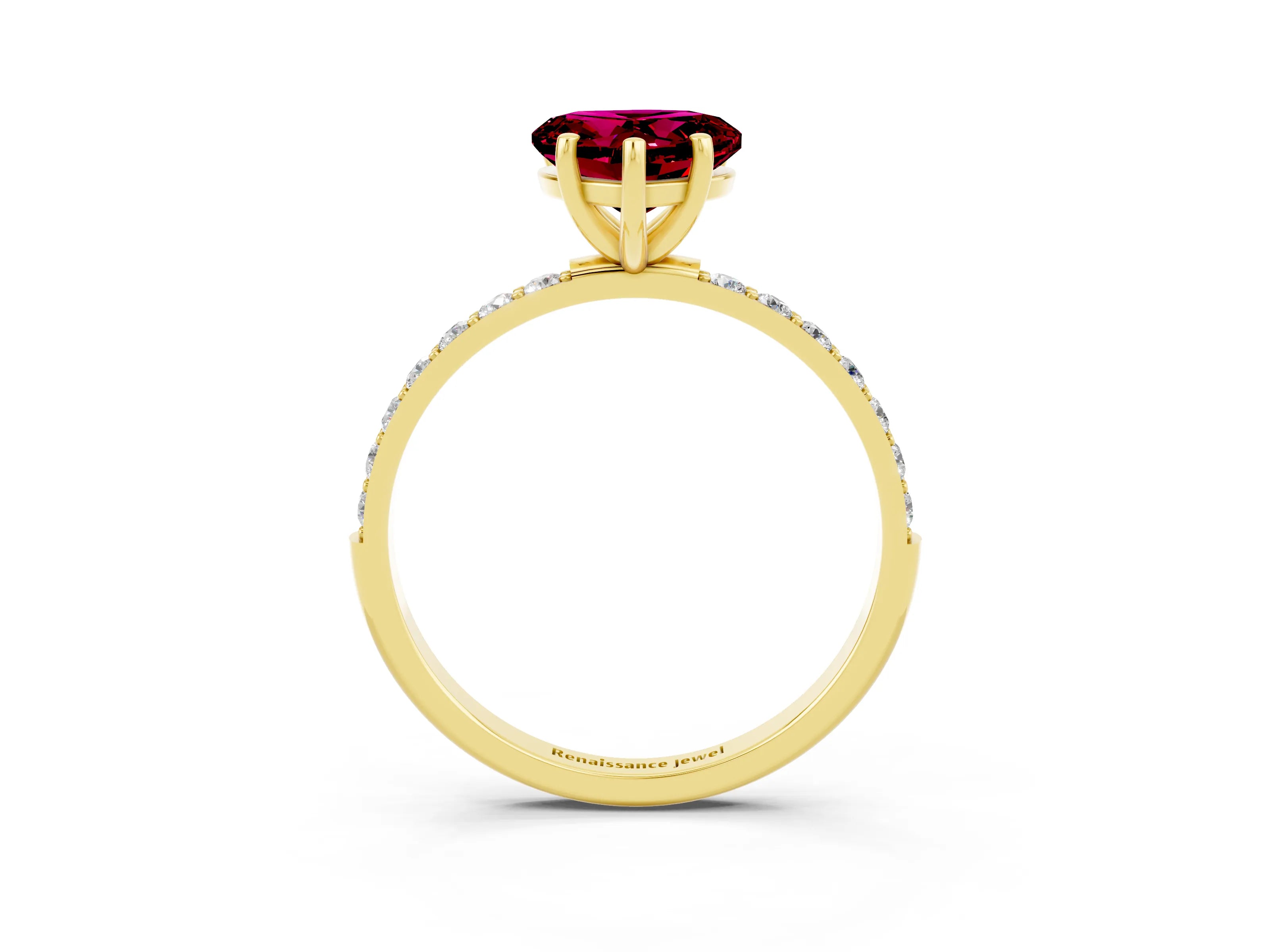 Yellow gold Heart Cut Diamond Pavé Band with Six-Prong Setting_3