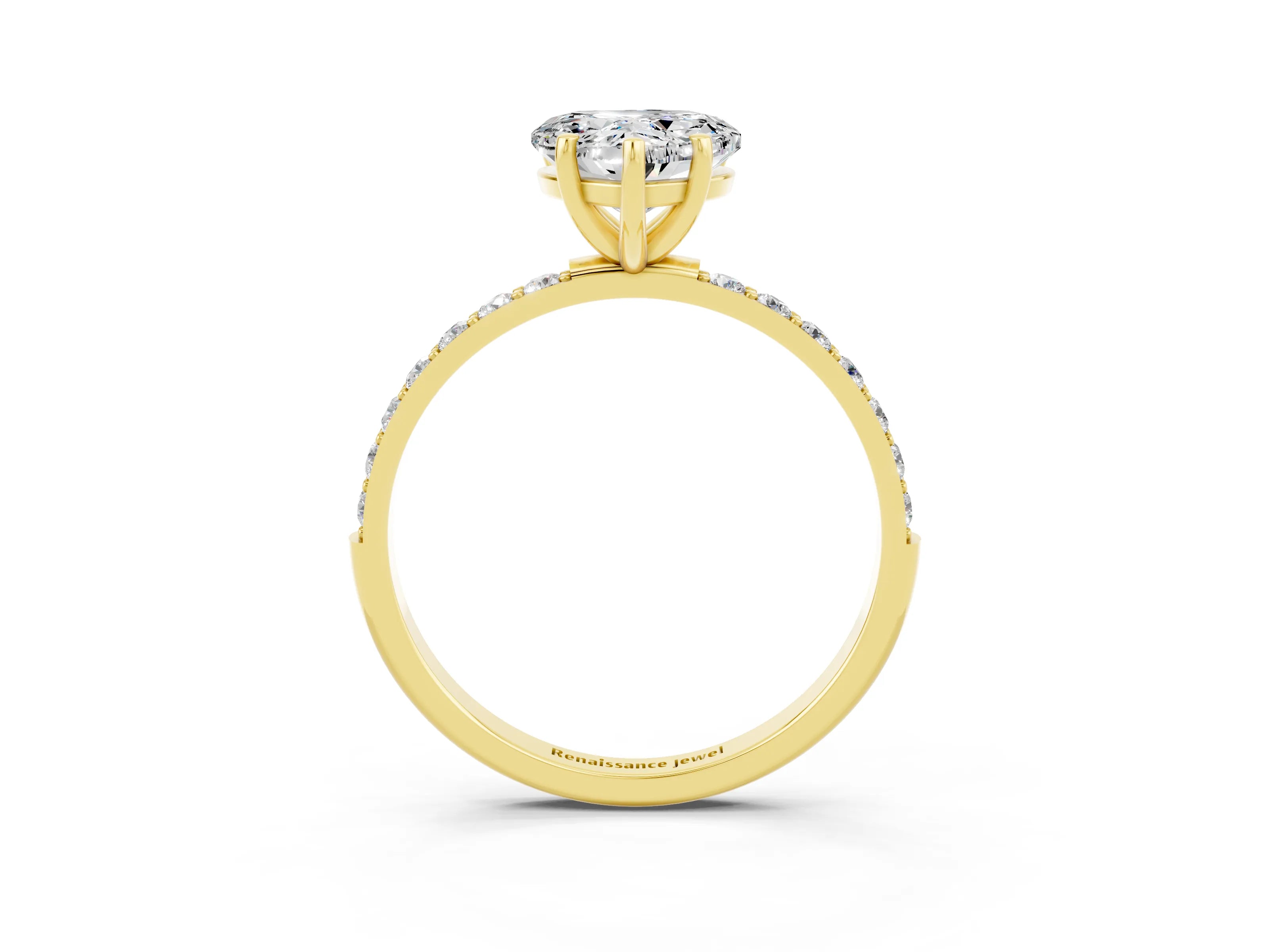 Yellow gold Heart Cut Diamond Pavé Band with Six-Prong Setting_3