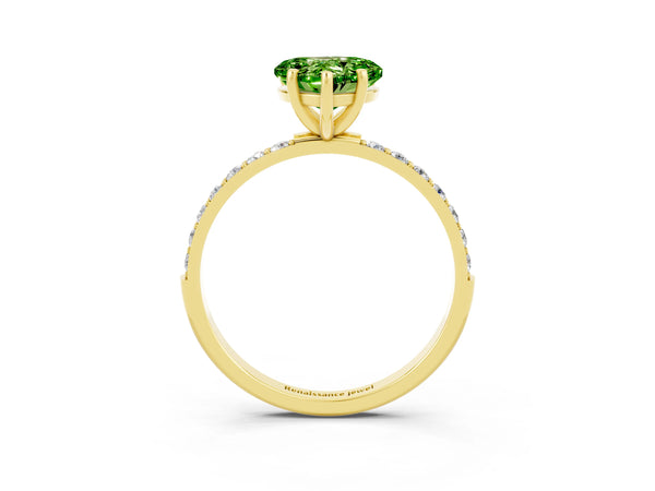 Yellow gold Heart Cut Diamond Pavé Band with Six-Prong Setting