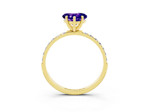 Yellow gold Heart Cut Diamond Pavé Band with Six-Prong Setting_3