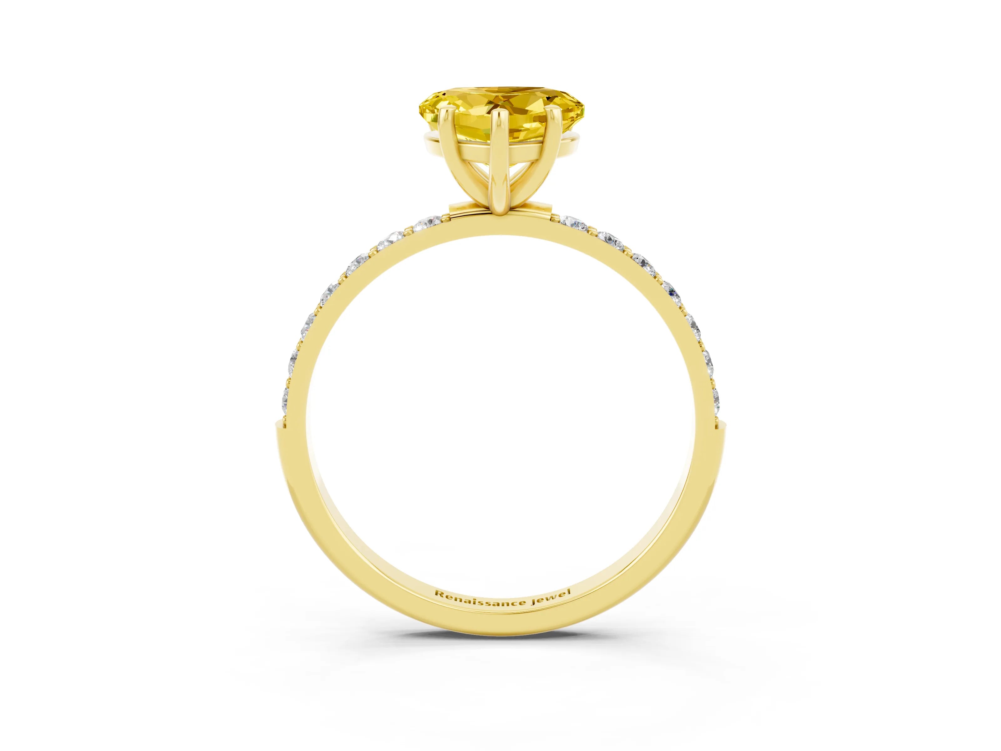 Yellow gold Heart Cut Diamond Pavé Band with Six-Prong Setting_3