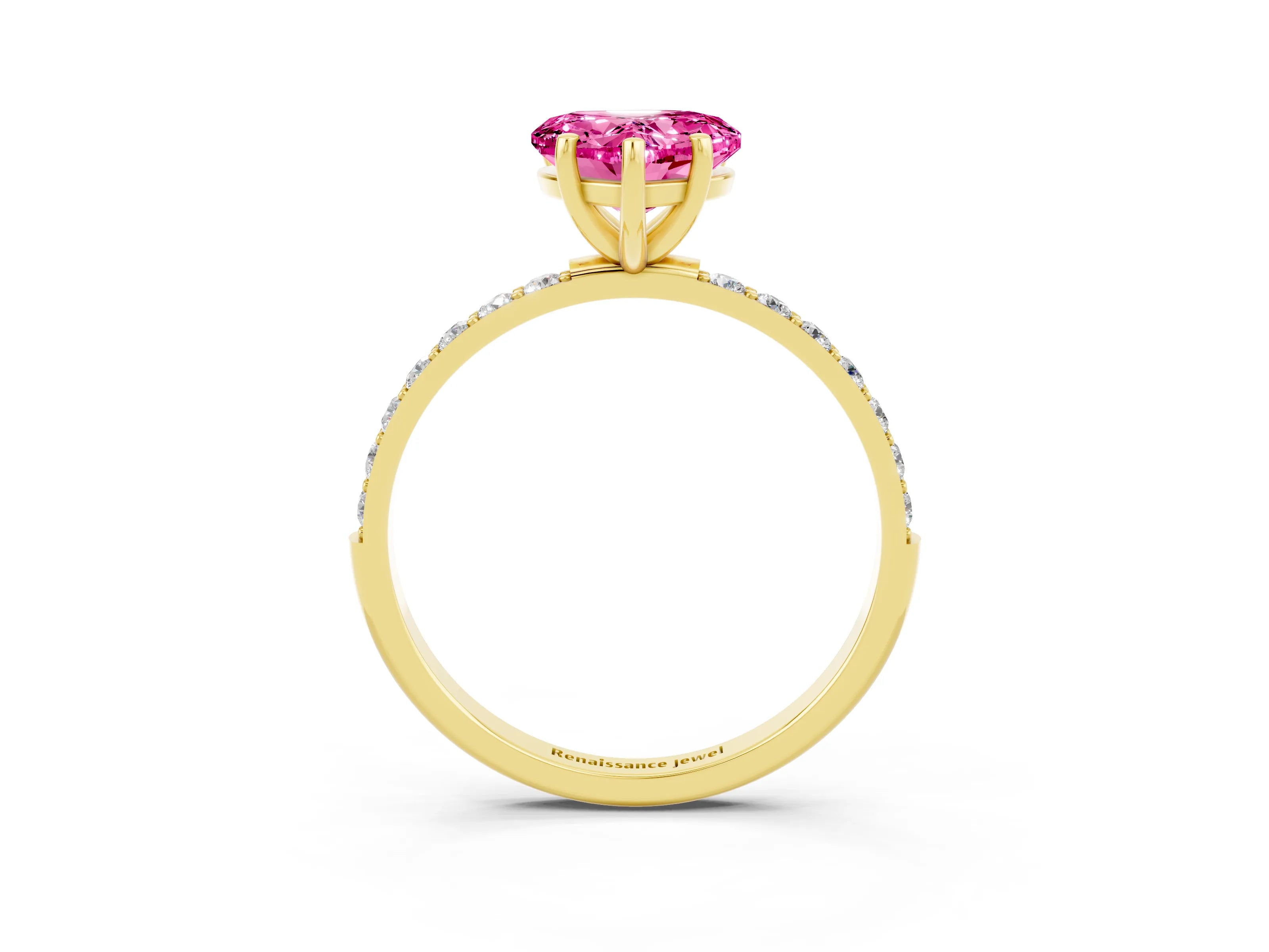 Yellow gold Heart Cut Diamond Pavé Band with Six-Prong Setting_3