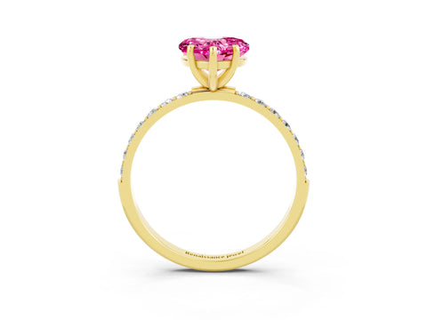 Yellow gold Heart Cut Diamond Pavé Band with Six-Prong Setting_3
