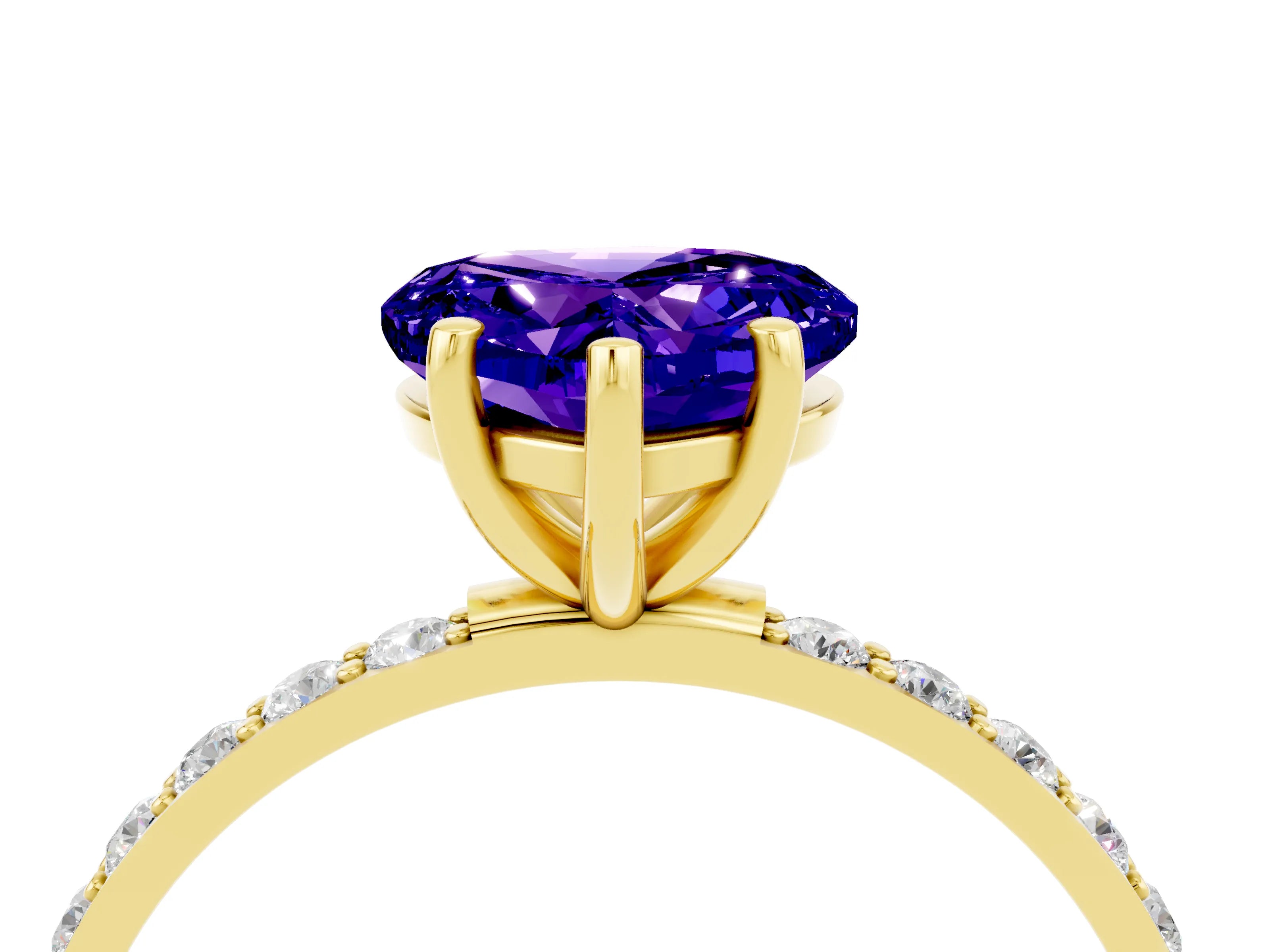 Yellow gold Heart Cut Diamond Pavé Band with Six-Prong Setting_4