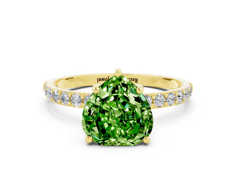 Yellow gold Heart Cut Diamond Pavé Band with Six-Prong Setting