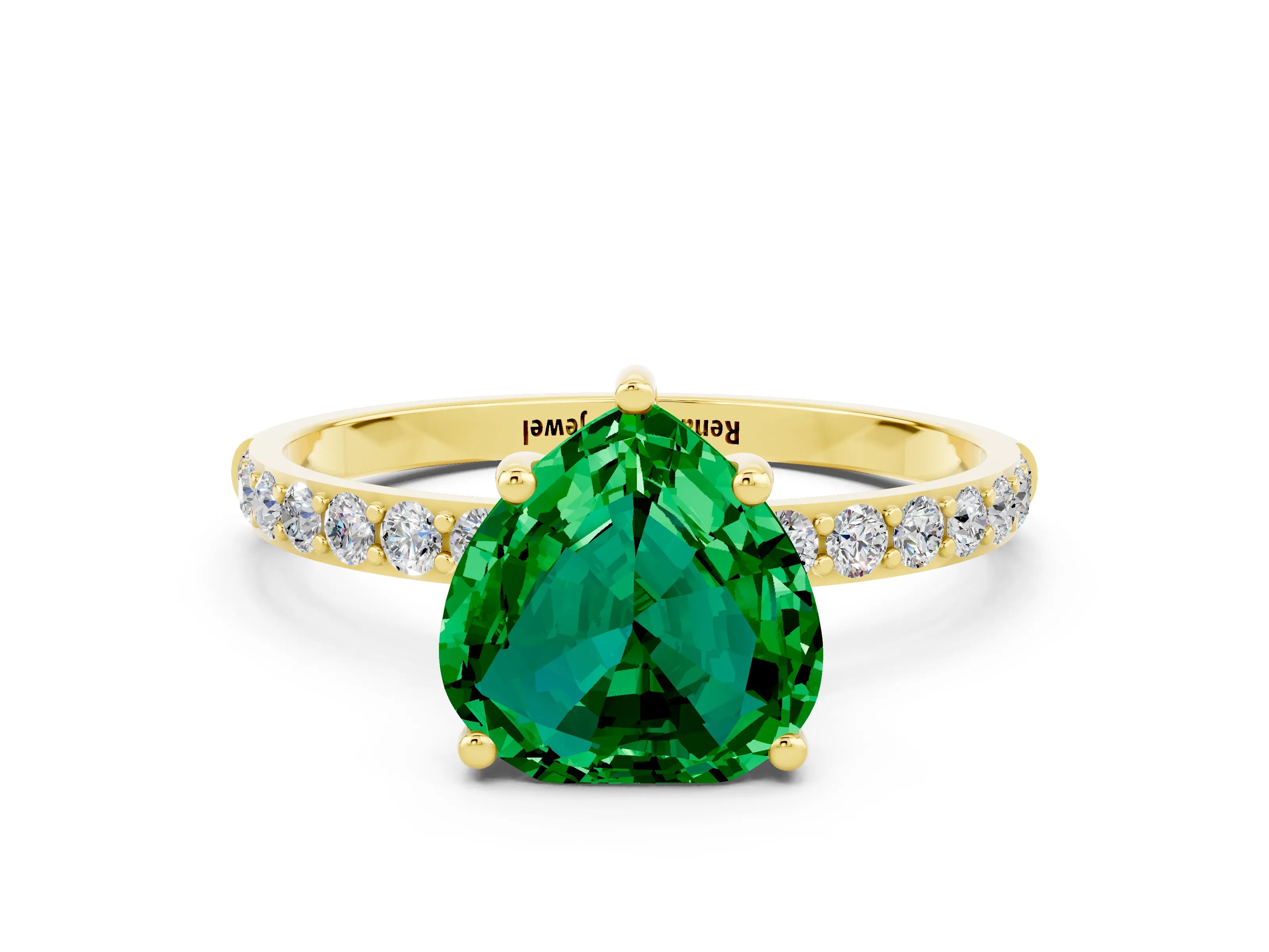 Yellow gold Heart Cut Diamond Pavé Band with Six-Prong Setting