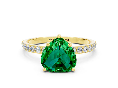Yellow gold Heart Cut Diamond Pavé Band with Six-Prong Setting