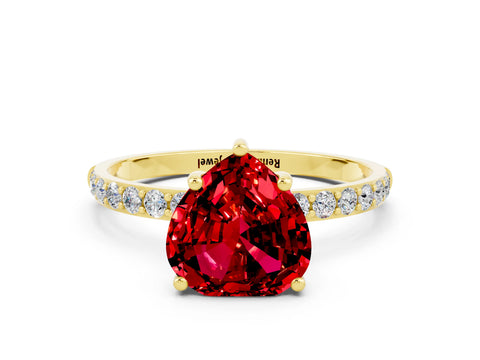 Yellow gold Heart Cut Diamond Pavé Band with Six-Prong Setting