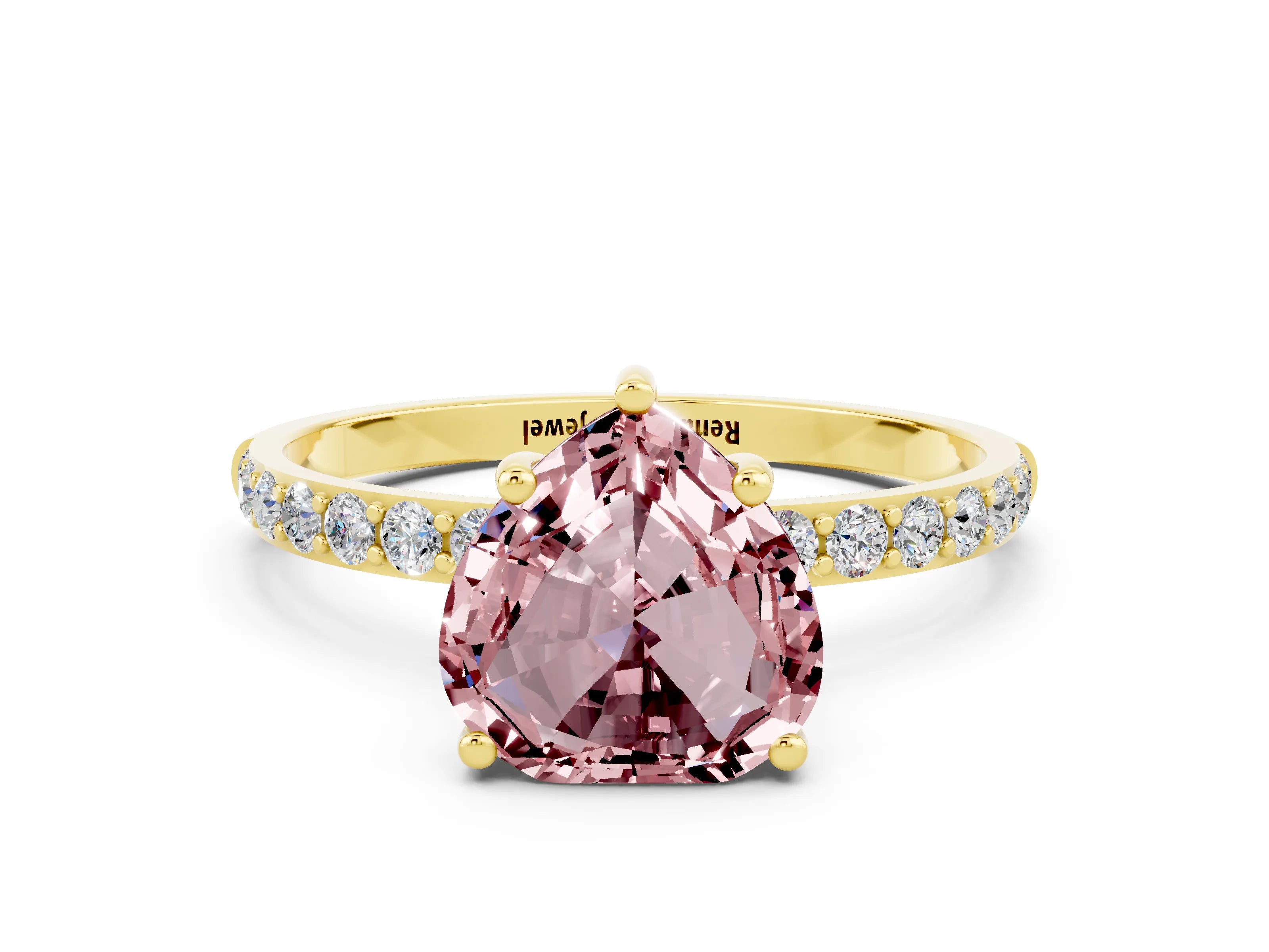 Yellow gold Heart Cut Diamond Pavé Band with Six-Prong Setting