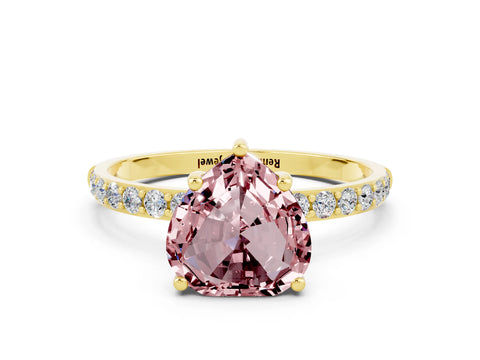 Yellow gold Heart Cut Diamond Pavé Band with Six-Prong Setting