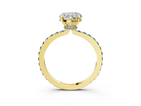 Yellow gold Heart Cut Diamond Pavé Engagement Ring with Round with Aquamarine side stone Accents and Prong Setting_3
