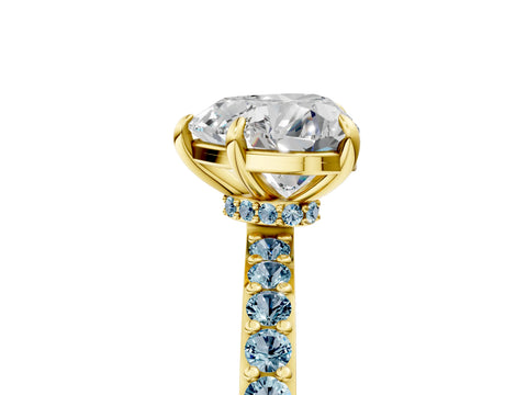 Yellow gold Heart Cut Diamond Pavé Engagement Ring with Round with Aquamarine side stone Accents and Prong Setting_5