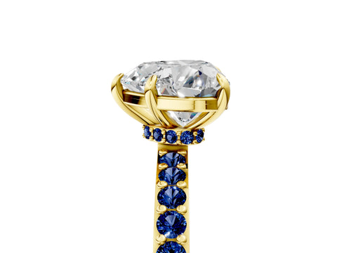 Yellow gold Heart Cut Diamond Pavé Engagement Ring with Round with Blue Sapphire side stone Accents and Prong Setting_5