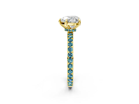 Yellow gold Heart Cut Diamond Pavé Engagement Ring with Round with Blue Topaz side stone Accents and Prong Setting_2