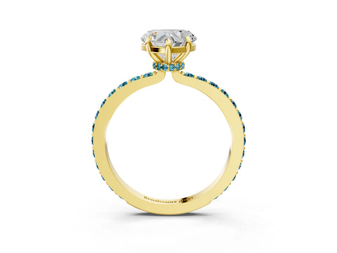 Yellow gold Heart Cut Diamond Pavé Engagement Ring with Round with Blue Topaz side stone Accents and Prong Setting_3