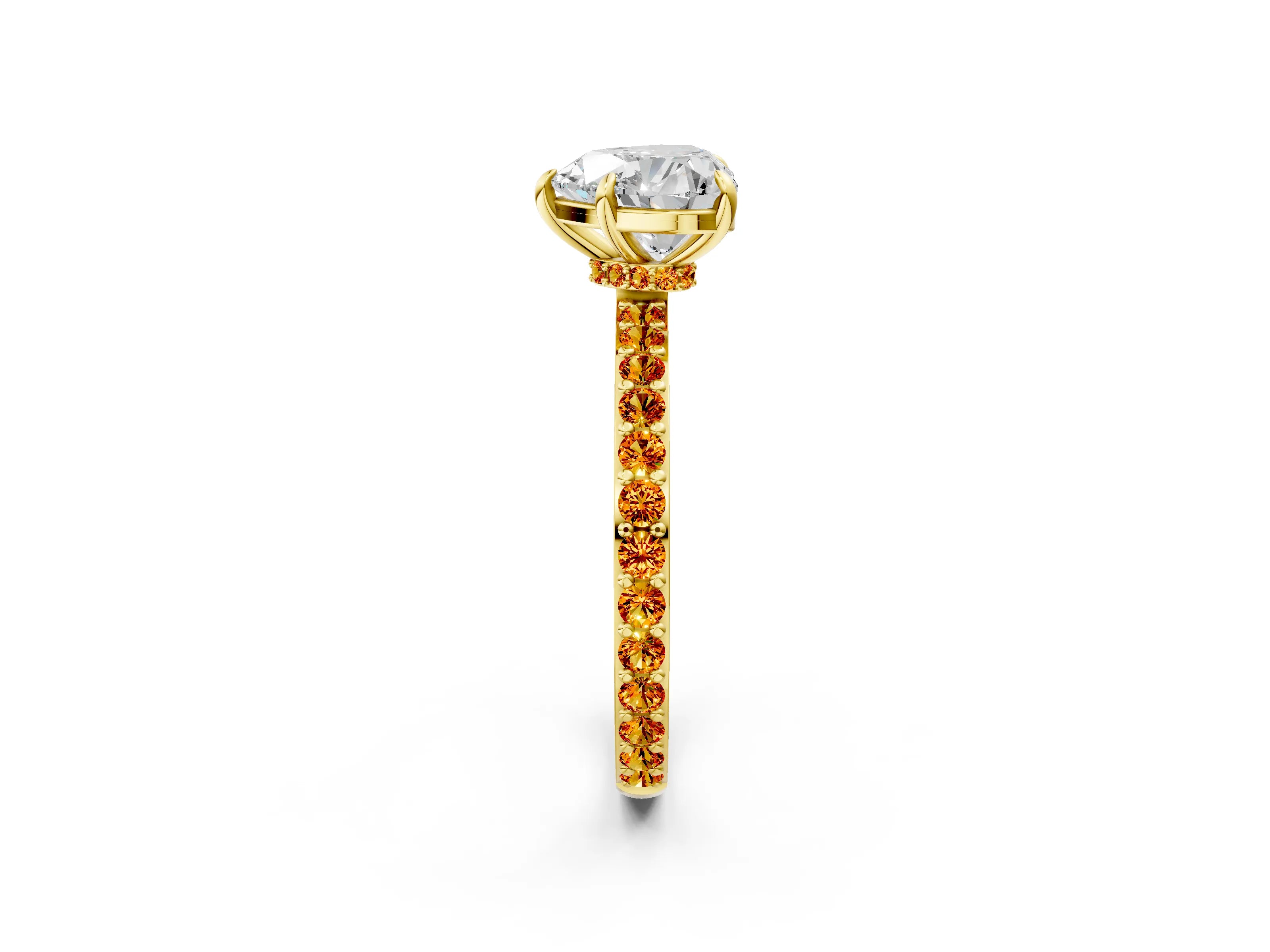 Yellow gold Heart Cut Diamond Pavé Engagement Ring with Round with Citrine side stone Accents and Prong Setting_2