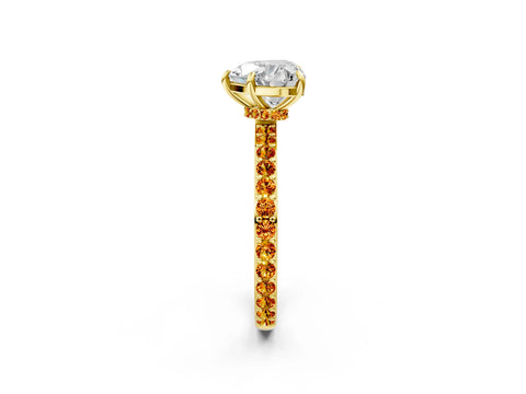 Yellow gold Heart Cut Diamond Pavé Engagement Ring with Round with Citrine side stone Accents and Prong Setting_2