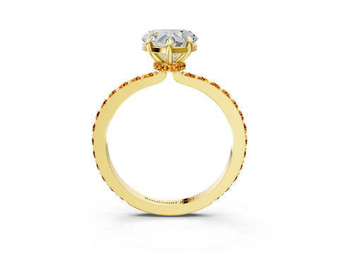 Yellow gold Heart Cut Diamond Pavé Engagement Ring with Round with Citrine side stone Accents and Prong Setting_3