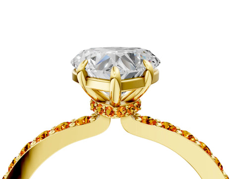 Yellow gold Heart Cut Diamond Pavé Engagement Ring with Round with Citrine side stone Accents and Prong Setting_4