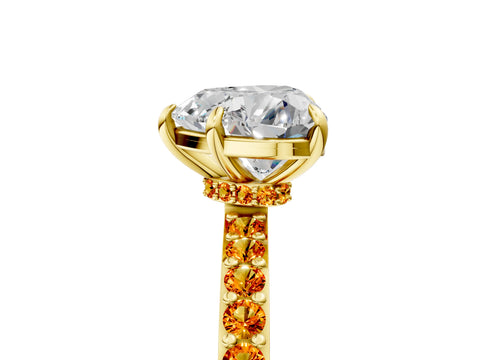Yellow gold Heart Cut Diamond Pavé Engagement Ring with Round with Citrine side stone Accents and Prong Setting_5