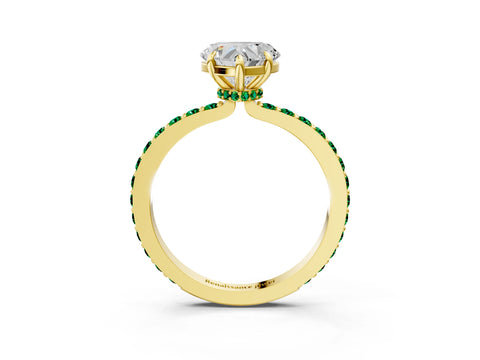 Yellow gold Heart Cut Diamond Pavé Engagement Ring with Round with Emerald side stone Accents and Prong Setting_3