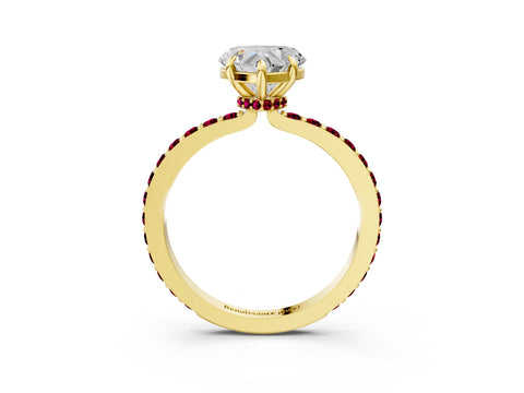 Yellow gold Heart Cut Diamond Pavé Engagement Ring with Round with Garnet side stone Accents and Prong Setting_3