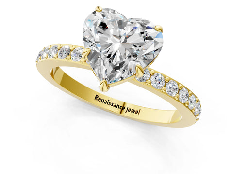 Yellow gold Heart Cut Diamond Pavé Engagement Ring with Round with Moissanite side stone Accents and Prong Setting_1