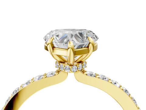 Yellow gold Heart Cut Diamond Pavé Engagement Ring with Round with Moissanite side stone Accents and Prong Setting_4