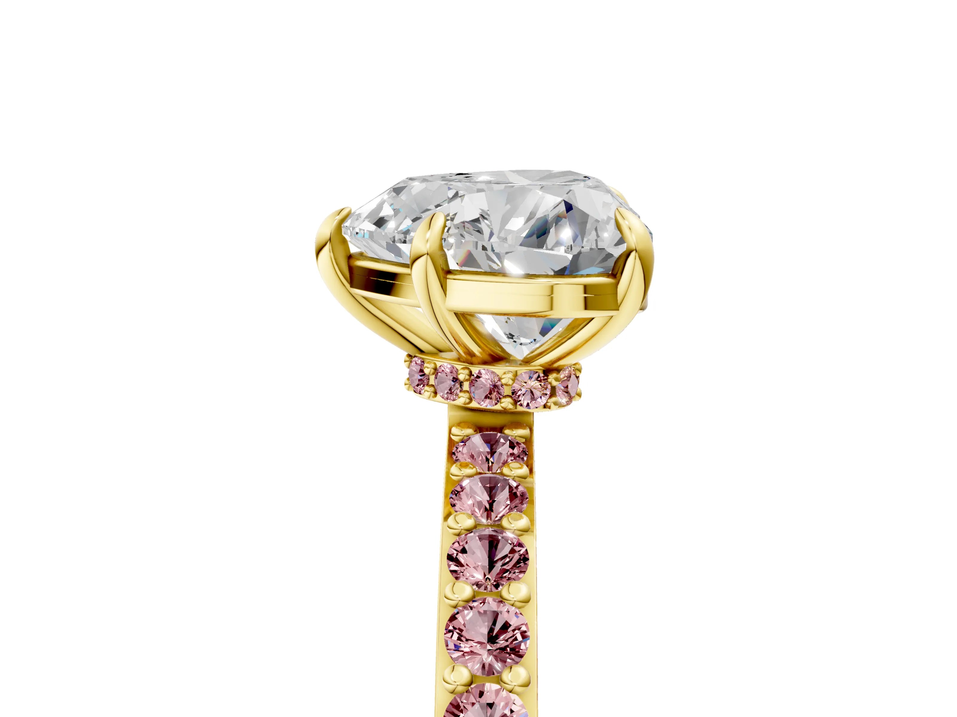 Yellow gold Heart Cut Diamond Pavé Engagement Ring with Round with Morganite side stone Accents and Prong Setting_5