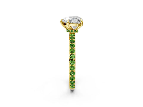 Yellow gold Heart Cut Diamond Pavé Engagement Ring with Round with Peridot side stone Accents and Prong Setting_2