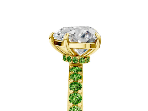 Yellow gold Heart Cut Diamond Pavé Engagement Ring with Round with Peridot side stone Accents and Prong Setting_5