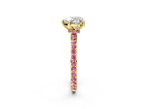 Yellow gold Heart Cut Diamond Pavé Engagement Ring with Round with Pink Sapphire side stone Accents and Prong Setting_2