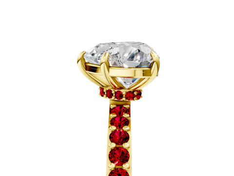 Yellow gold Heart Cut Diamond Pavé Engagement Ring with Round with Ruby side stone Accents and Prong Setting_5
