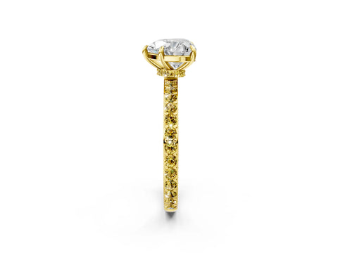 Yellow gold Heart Cut Diamond Pavé Engagement Ring with Round with Yellow Sapphire side stone Accents and Prong Setting_2