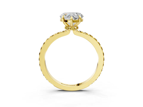 Yellow gold Heart Cut Diamond Pavé Engagement Ring with Round with Yellow Sapphire side stone Accents and Prong Setting_3