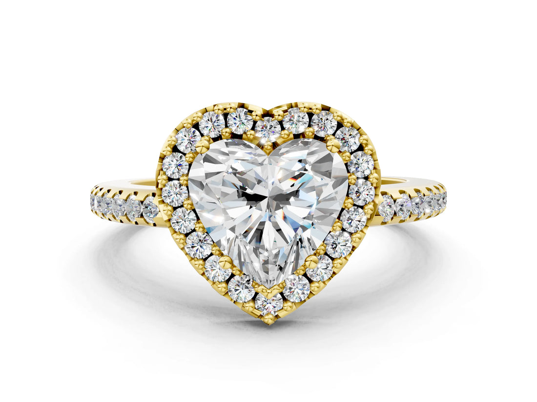 Yellow gold Heart Cut Diamond Pavé Halo Ring with Four-Prong Setting_36