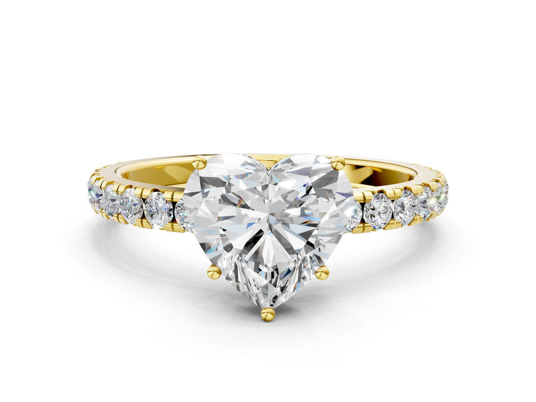 Yellow gold Heart Cut Diamond Pavé Solitaire Engagement Ring with Four-Prong Setting_94