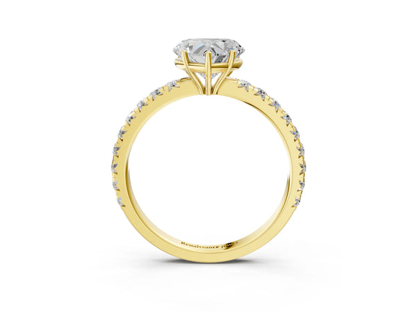 Yellow Gold Heart-Shaped Solitaire Engagement Ring Setting with Large Shared Prong Pave Band