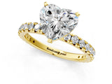 Yellow gold Heart Cut Diamond Pavé Solitaire Ring with Round Band and Prong Setting_13