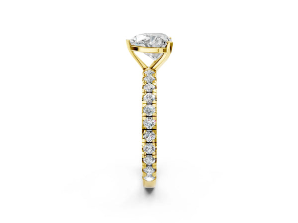 Yellow Gold Heart-Shaped Solitaire Engagement Ring Setting with Shared Prong Pave Band