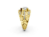 Yellow gold Heart Cut Diamond Pave Art Deco Split Shank Ring with Four-Prong Setting_11