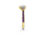 Yellow gold Heart Cut Diamond Pave Band Solitaire Ring with Round with Amethyst side stone and Prong Setting_2