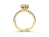 Yellow gold Heart Cut Diamond Pave Band Solitaire Ring with Round with Amethyst side stone and Prong Setting_3