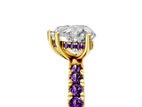 Yellow gold Heart Cut Diamond Pave Band Solitaire Ring with Round with Amethyst side stone and Prong Setting_5